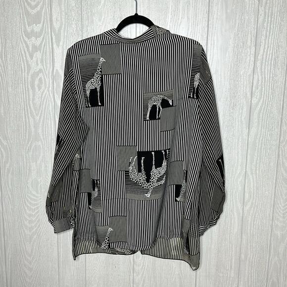 Won Moa Vintage Giraffe Print Chiffon button front blouse long sleeve - Picture 6 of 7